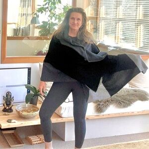 Black, Charcoal, & light grey BIG cashmere wrap/scarf.